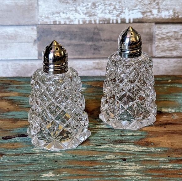 Antique Cut Crystal Salt & Pepper Shakers With Silver Lids - Picture 11 of 15